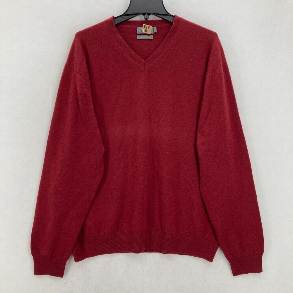 Vintage Talbots 2-Ply Cashmere Sweater Mens XL Red V Neck Long Sleeve Casual